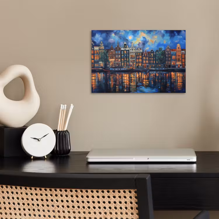 Grachten Amsterdam - Huizen - Stad - Kleurrijk poster papier klein -sfeer1