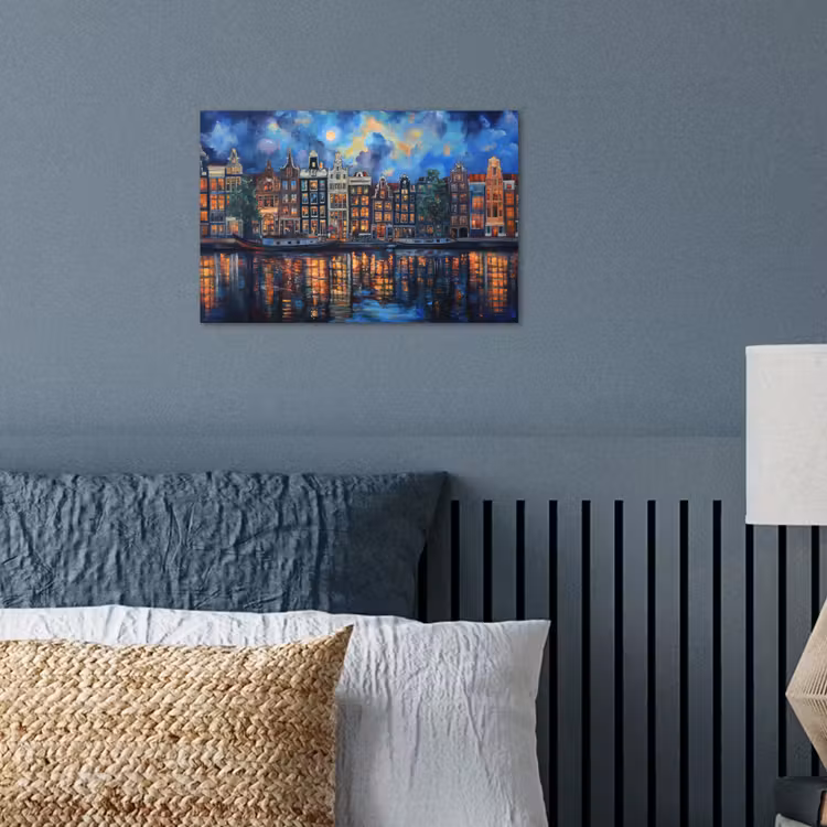 Grachten Amsterdam - Huizen - Stad - Kleurrijk poster papier klein -sfeer2
