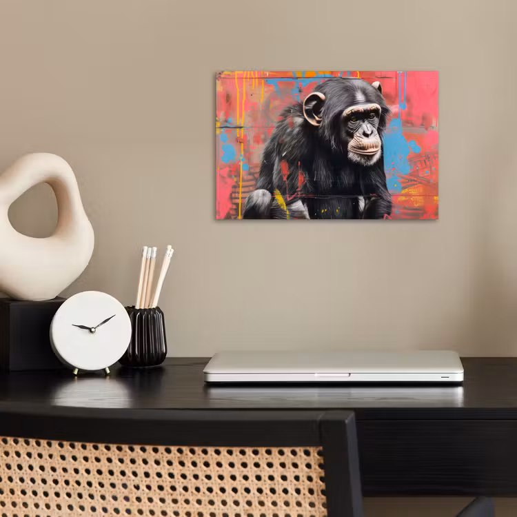 Graffiti - Chimpansee - Dieren - Street art - Banksy poster papier klein -sfeer1