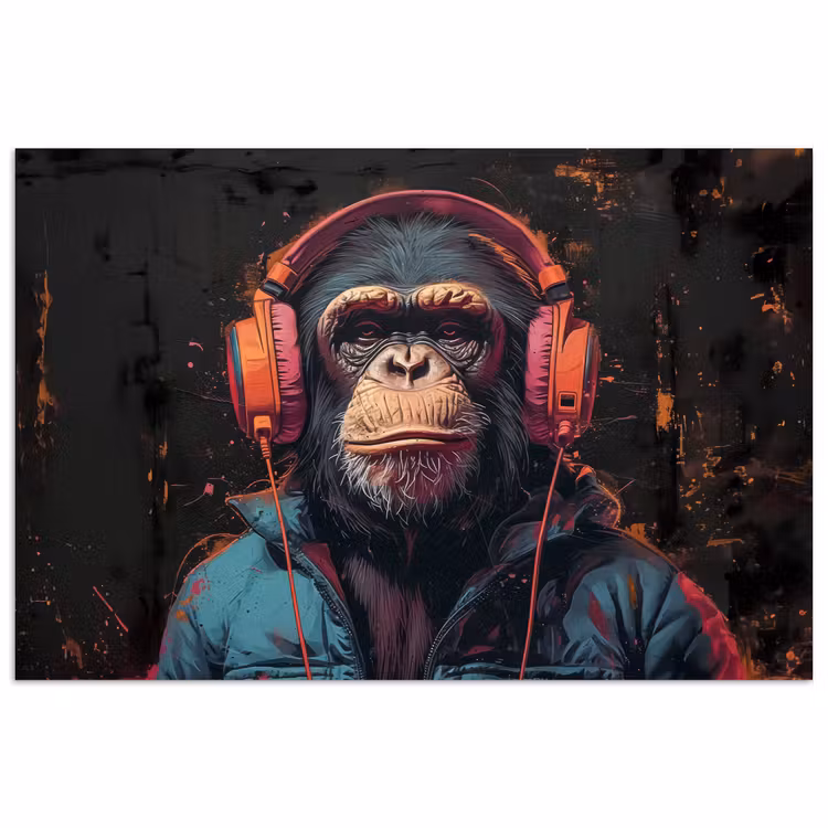 Graffiti - Chimpansee - Koptelefoon - Aap poster papier klein -3d