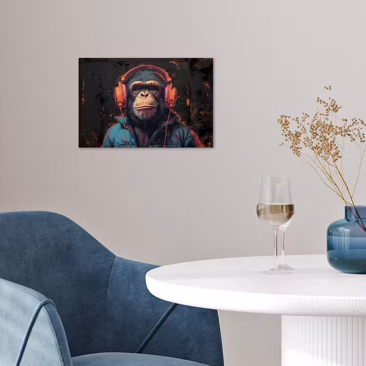 Graffiti - Chimpansee - Koptelefoon - Aap poster papier klein -sfeer3