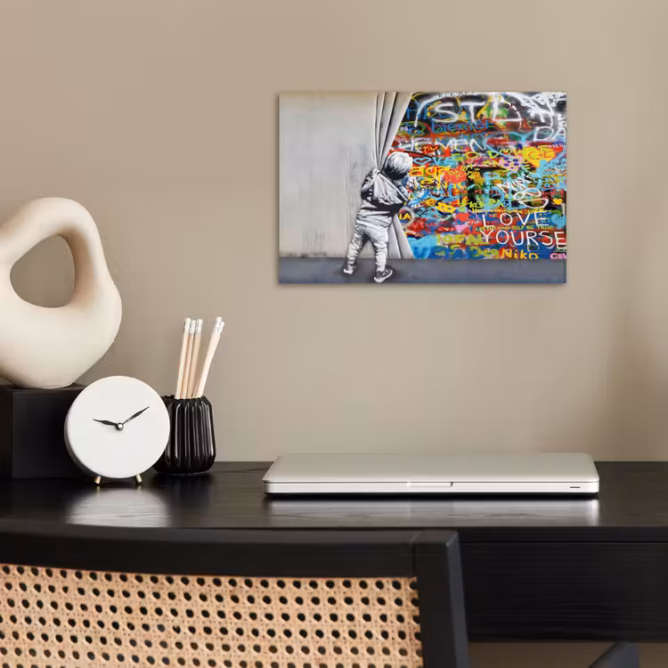 Graffiti - Illusie - Jongen - Street art poster papier klein -sfeer1