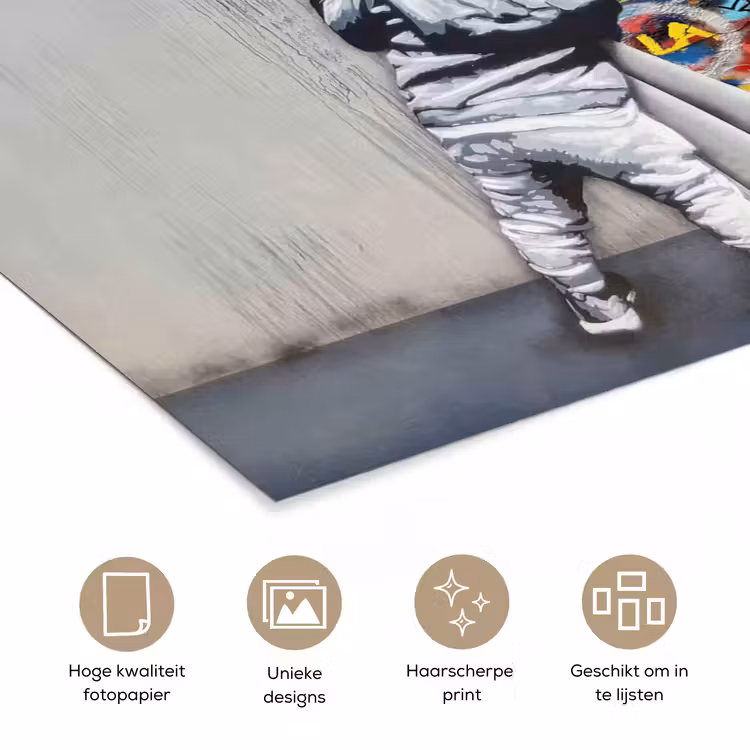 Graffiti - Illusie - Jongen - Street art poster papier klein -closeup_NL