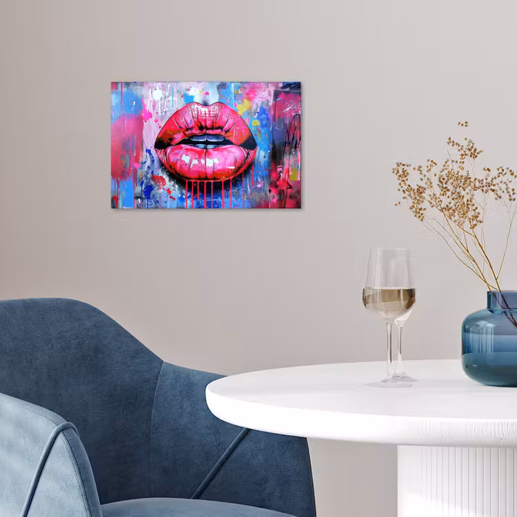 Graffiti - Lippen - Felroze - Geschilderd poster papier klein -sfeer3