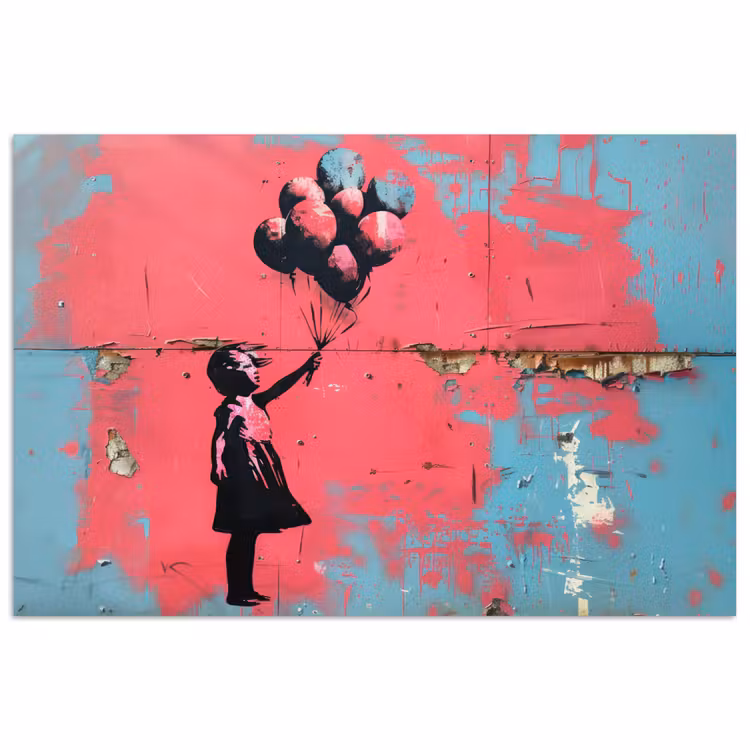 Graffiti - Meisje - Ballon - Banksy - Street art poster papier klein -3d