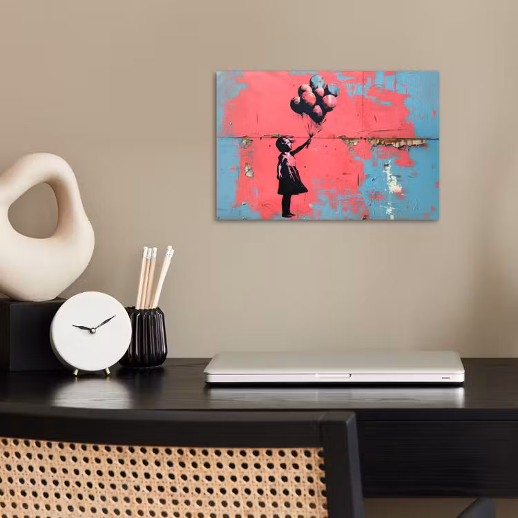 Graffiti - Meisje - Ballon - Banksy - Street art poster papier klein -sfeer1