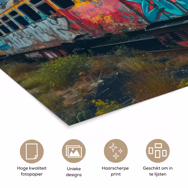 Graffiti - Trein - Street art - Verlaten poster papier klein -closeup_NL