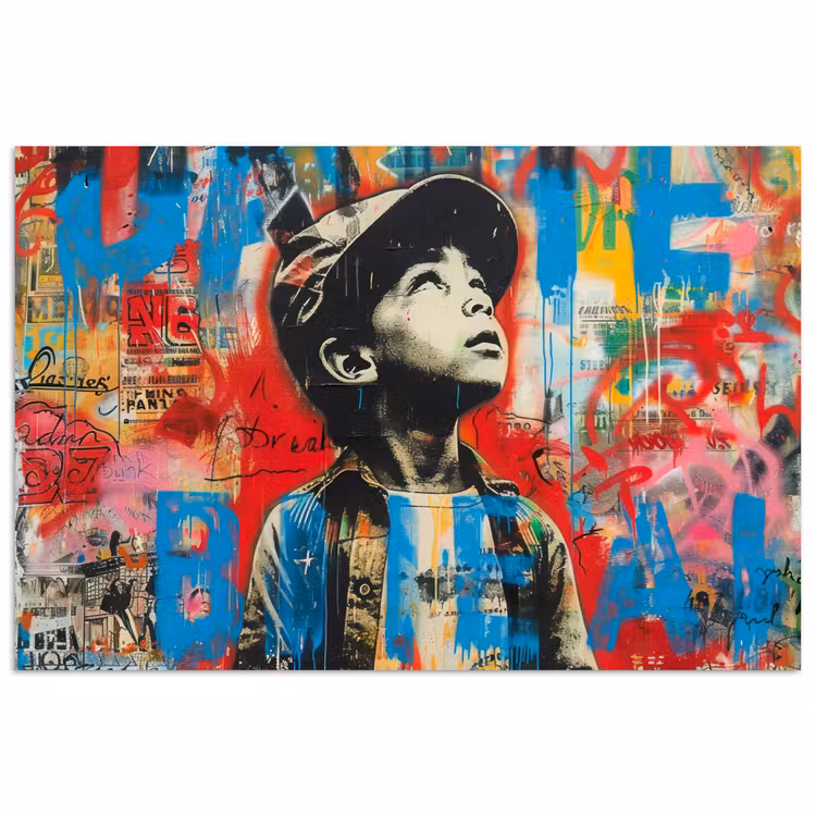 Graffiti - Vintage - Jongen - Street art - Neon - Banksy poster papier klein -3d