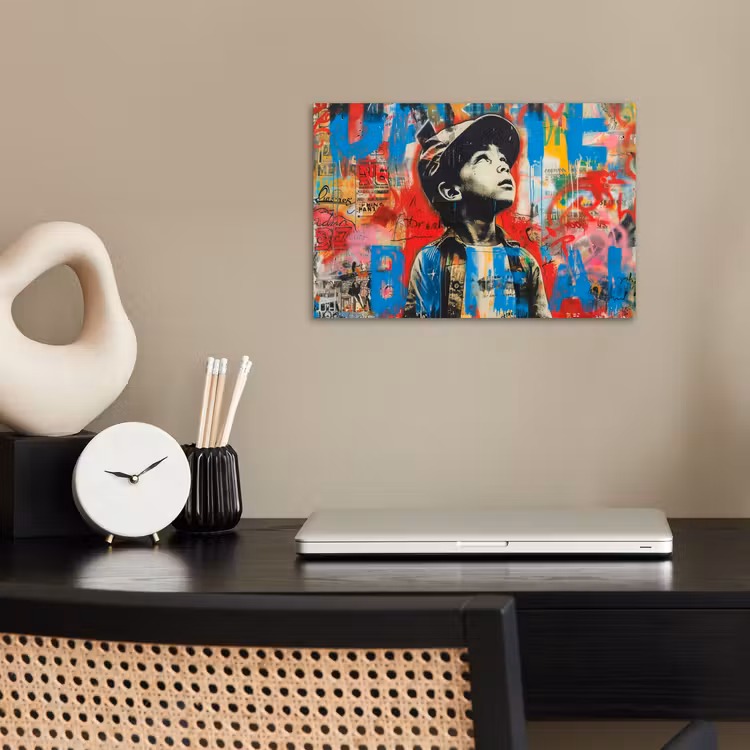 Graffiti - Vintage - Jongen - Street art - Neon - Banksy poster papier klein -sfeer1