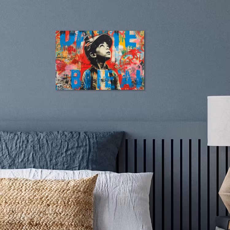 Graffiti - Vintage - Jongen - Street art - Neon - Banksy poster papier klein -sfeer2