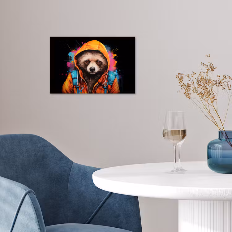 Graffiti - Wasbeer - Jas - Zwart poster papier klein -sfeer3