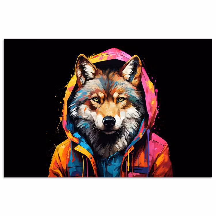 Graffiti - Wolf - Jas - Zwart poster papier klein -3d