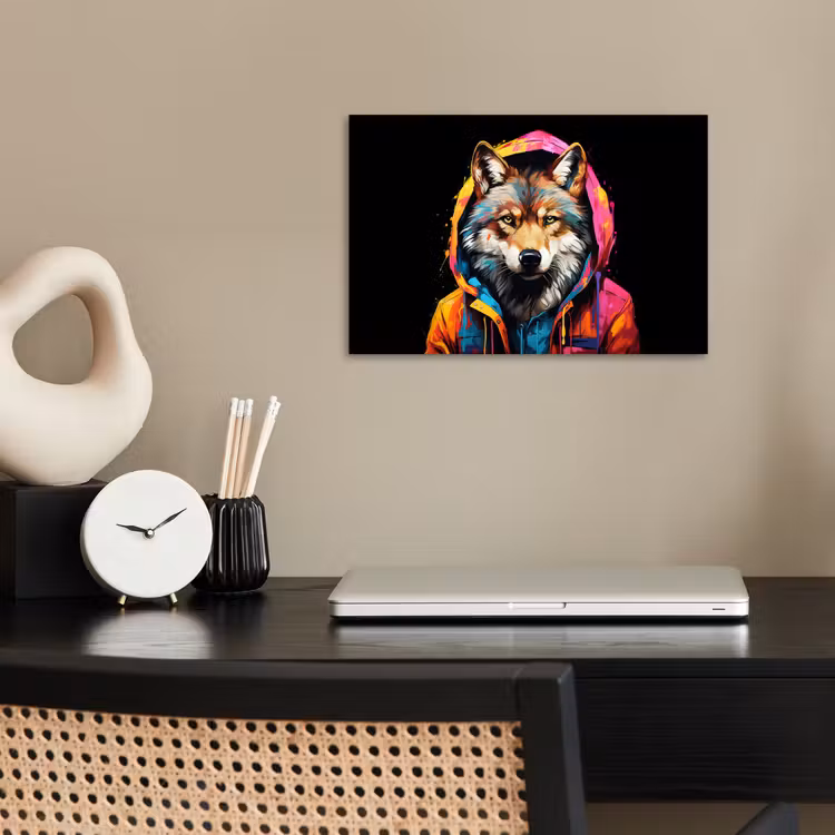 Graffiti - Wolf - Jas - Zwart poster papier klein -sfeer1