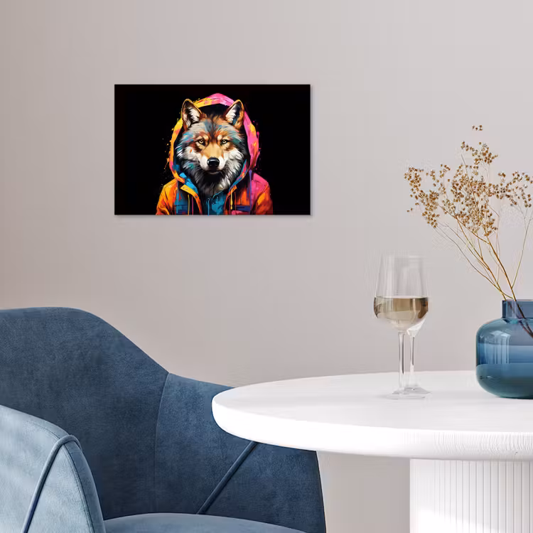Graffiti - Wolf - Jas - Zwart poster papier klein -sfeer3