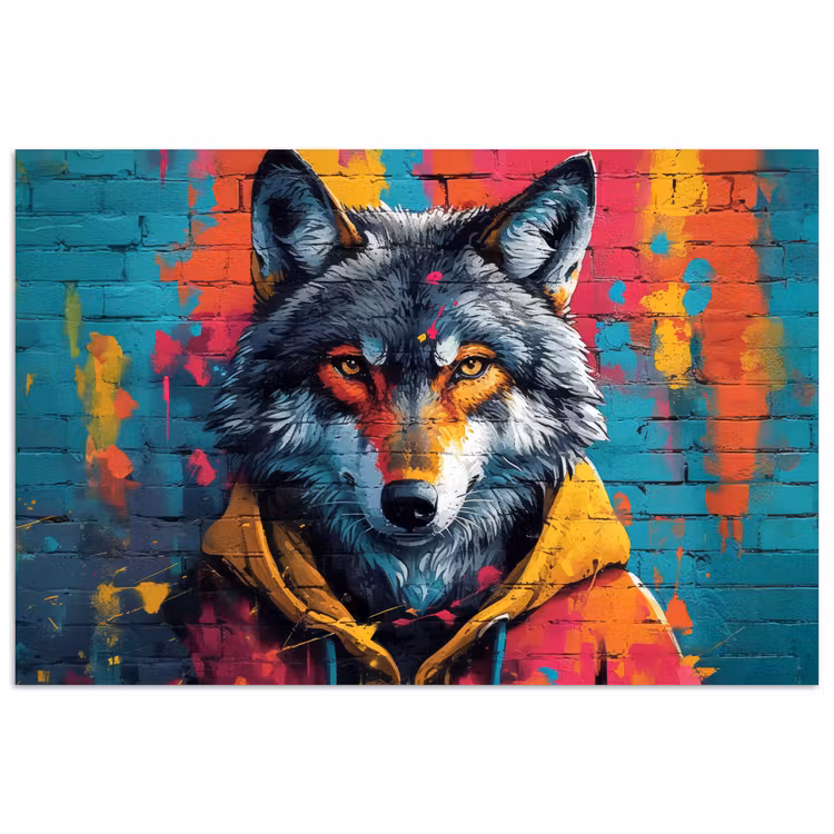 Graffiti - Wolf - Street art - Blauw poster papier klein -3d