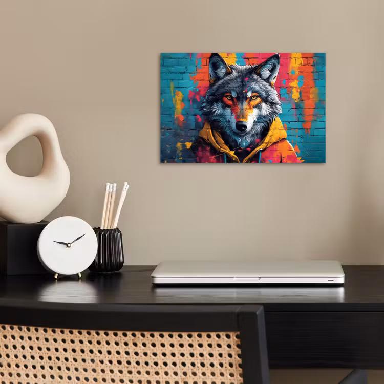 Graffiti - Wolf - Street art - Blauw poster papier klein -sfeer1