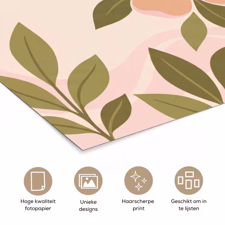 Grafisch - Bloemen - Roze poster papier klein -closeup_NL