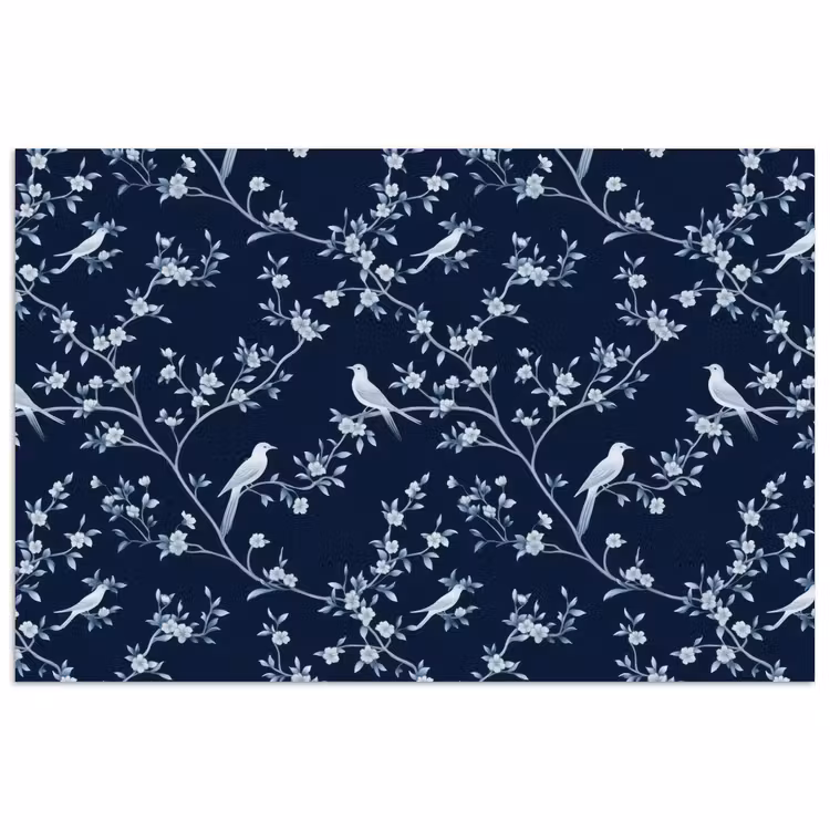 Grafisch - Bloesemtak - Blauw poster papier klein 62 -3d