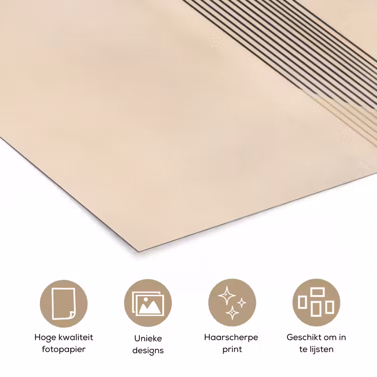 Grafisch gebogen motief - Beige poster papier klein -closeup_NL