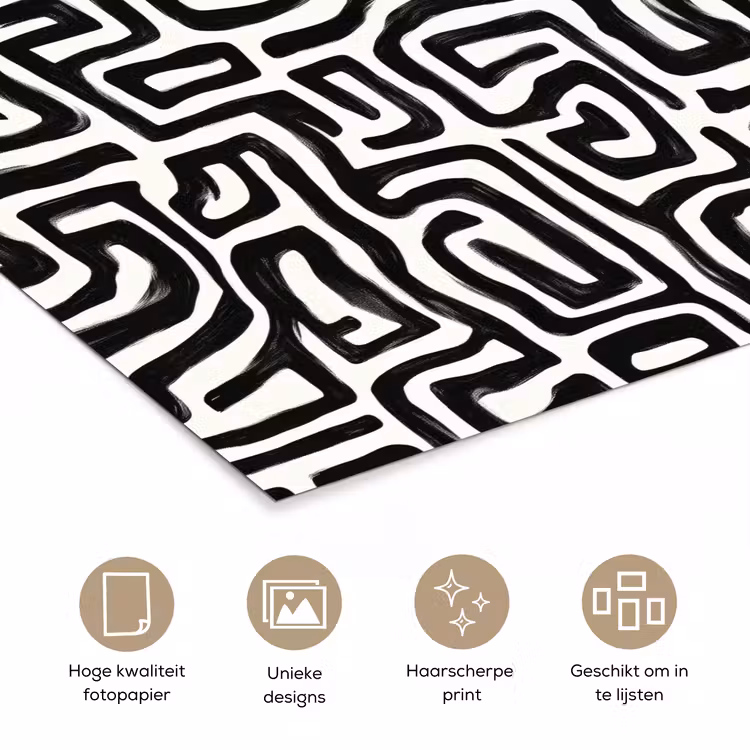 Grafisch - Lijnen - Zwart - Wit poster papier klein 62 -closeup_NL