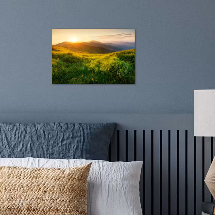 Gras - Heuvels - Zon - Natuur - Landschap poster papier klein -sfeer2