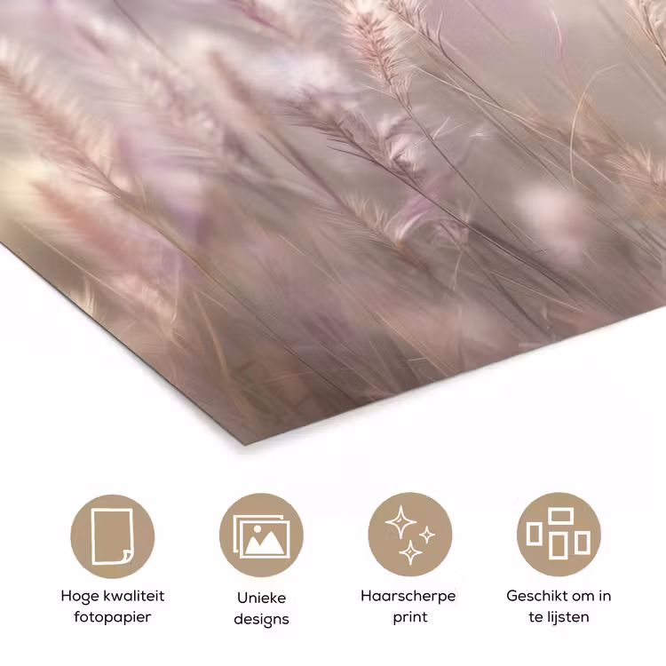 Graspluimen - Wind - Beige - Mistig poster papier klein -closeup_NL