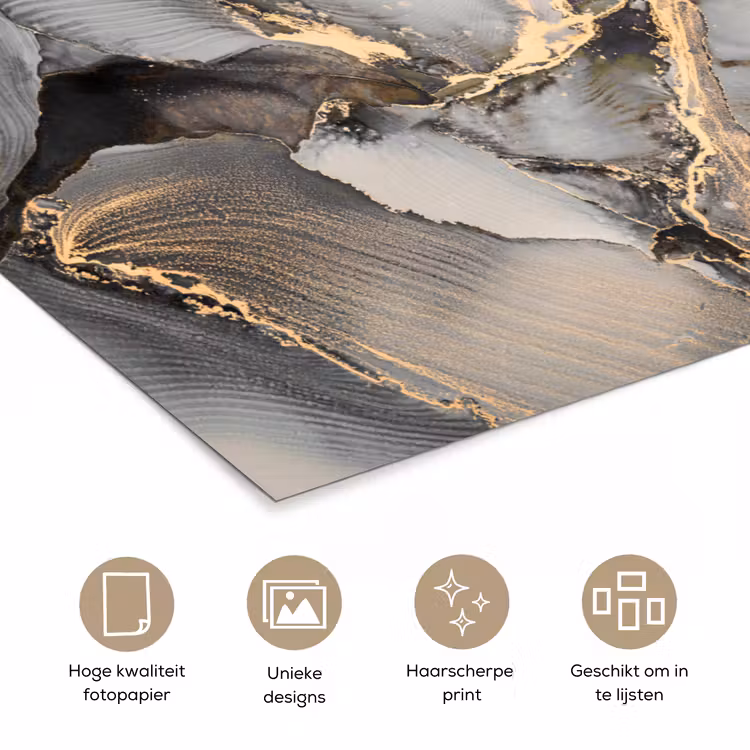 Grijs - Luxe  - Goud - Marmer poster papier klein -closeup_NL