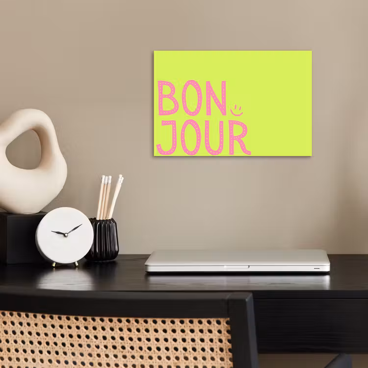 Groen - Smiley - Bonjour - Roze poster papier klein -sfeer1