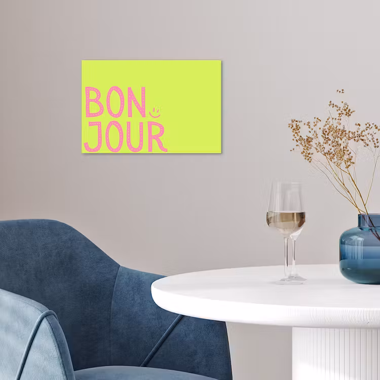 Groen - Smiley - Bonjour - Roze poster papier klein -sfeer3