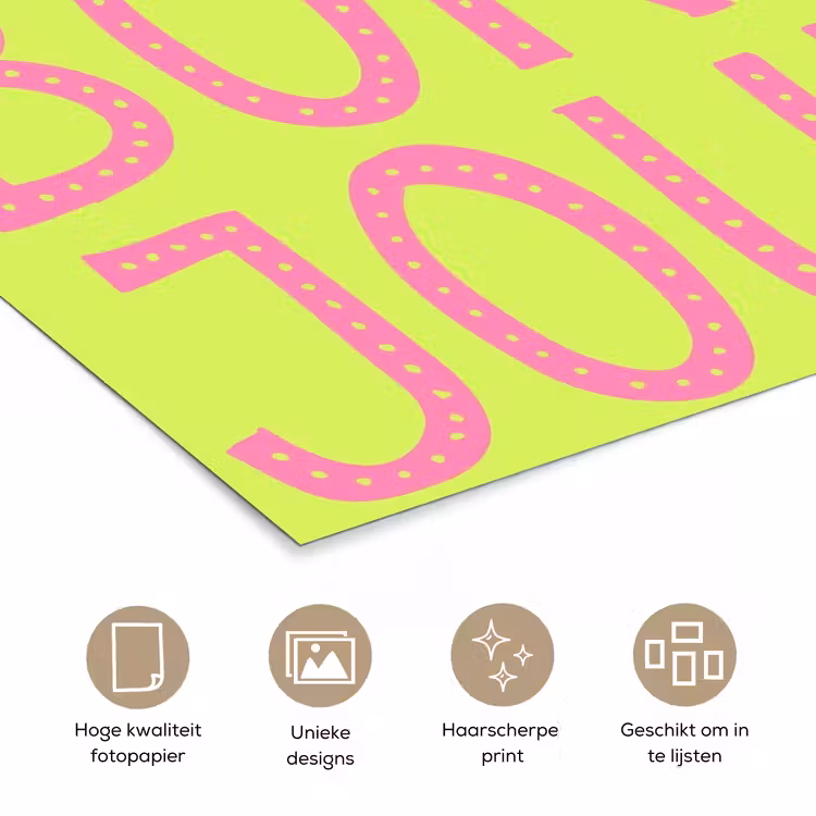 Groen - Smiley - Bonjour - Roze poster papier klein -closeup_NL