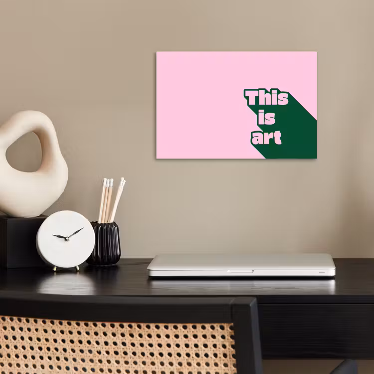 Groen - Teskt - This is art - Roze poster papier klein -sfeer1