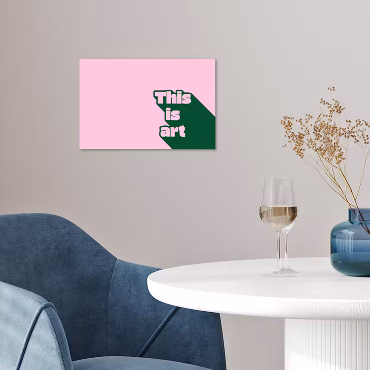 Groen - Teskt - This is art - Roze poster papier klein -sfeer3