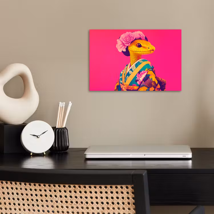 Hagedis - Bloemen - Roze - Kimono poster papier klein -sfeer1