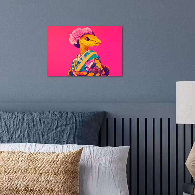 Hagedis - Bloemen - Roze - Kimono poster papier klein -sfeer2