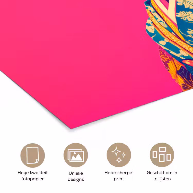 Hagedis - Bloemen - Roze - Kimono poster papier klein -closeup_NL