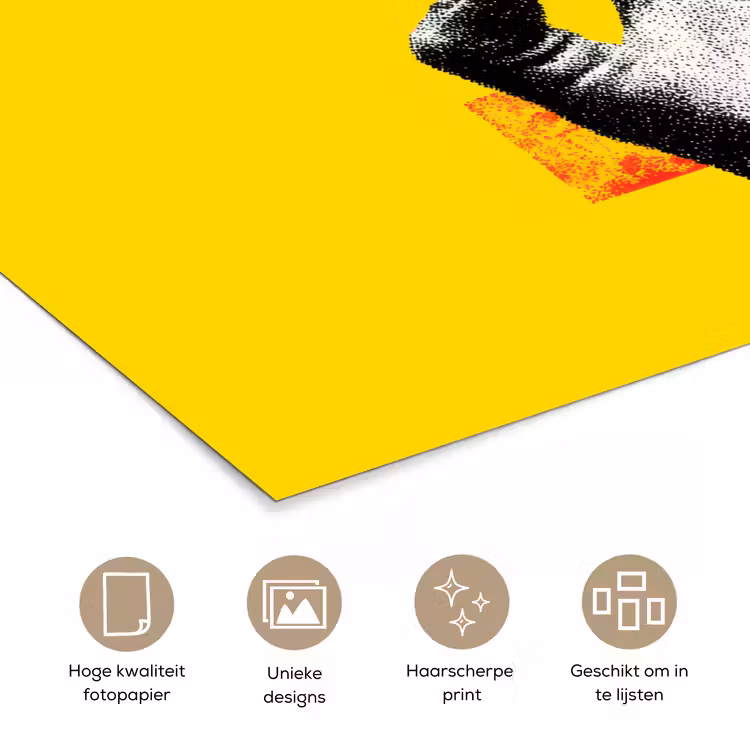 Hand - Rode cirkel - Geel poster papier klein -closeup_NL