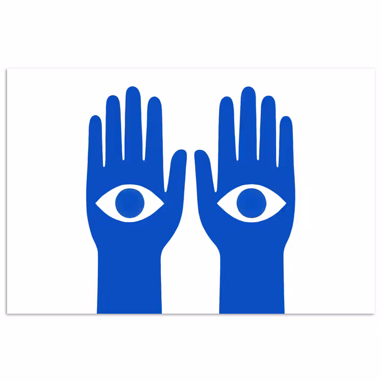 Handen - Twee - Ogen - Blauw poster papier klein -3d