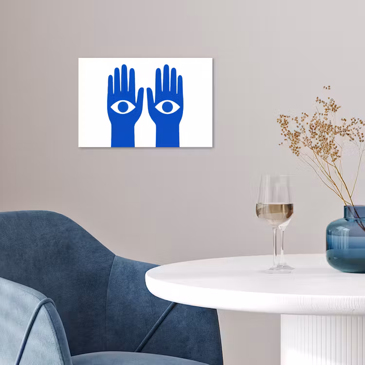 Handen - Twee - Ogen - Blauw poster papier klein -sfeer3