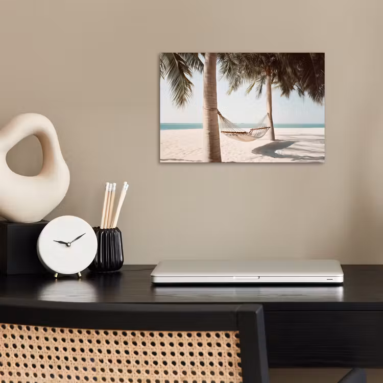 Hangmat - Palmbomen - Strand - Zee poster papier klein -sfeer1
