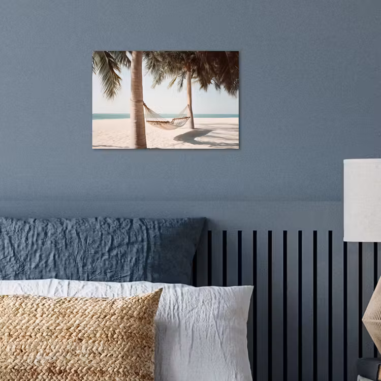 Hangmat - Palmbomen - Strand - Zee poster papier klein -sfeer2