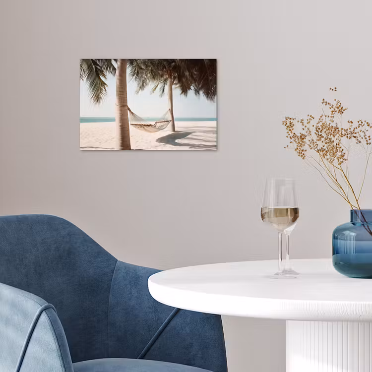 Hangmat - Palmbomen - Strand - Zee poster papier klein -sfeer3
