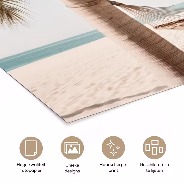 Hangmat - Palmbomen - Strand - Zee poster papier klein -closeup_NL