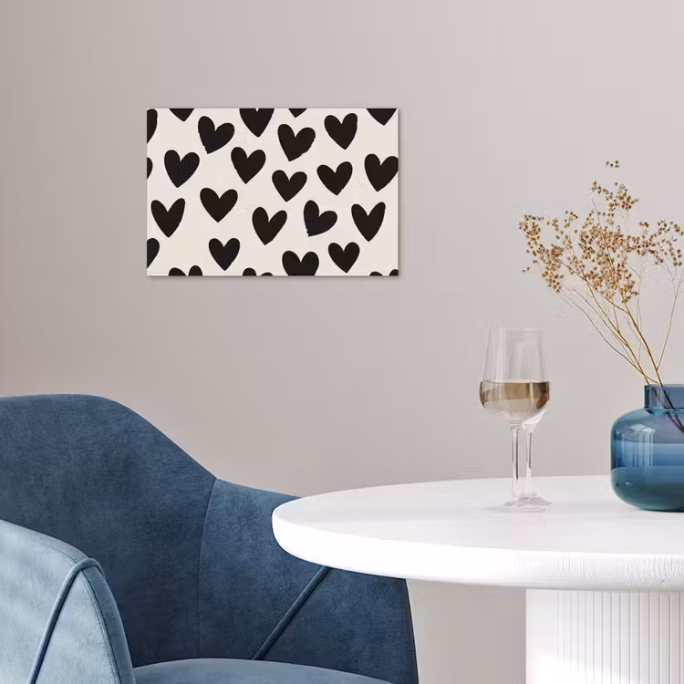 Hartjes - Zwart - Beige poster papier klein -sfeer3