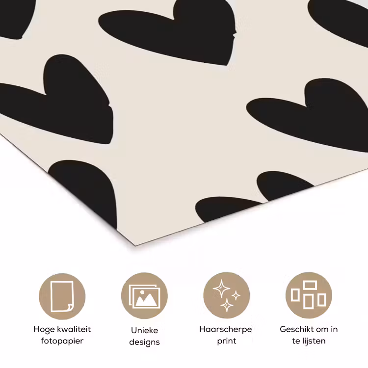 Hartjes - Zwart - Beige poster papier klein -closeup_NL