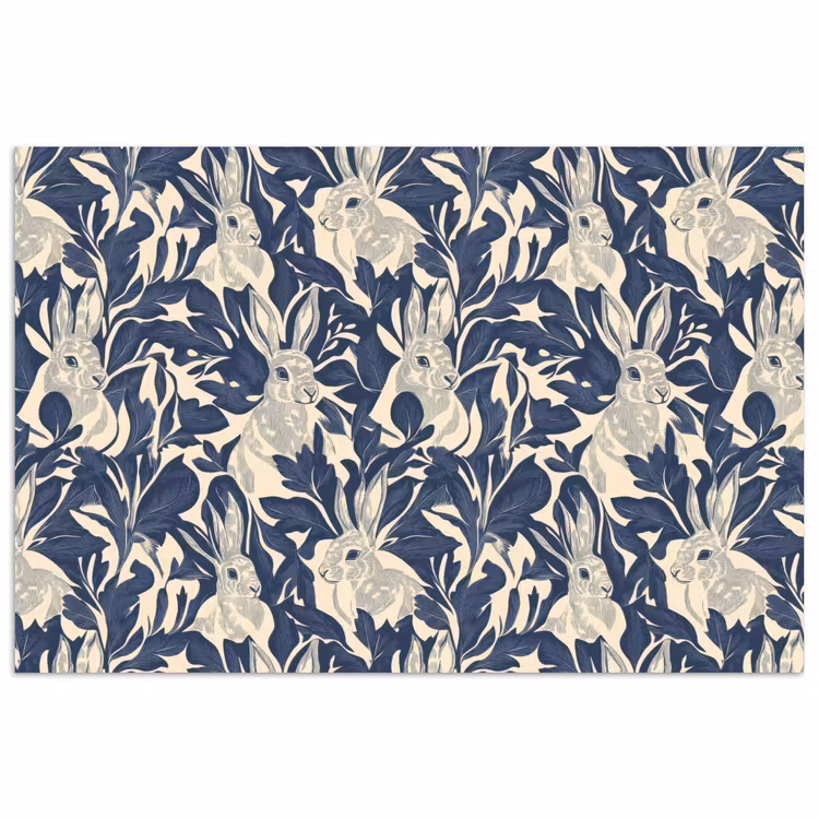Hazen - Bladeren - Patroon - Blauw - Beige poster papier klein 62 -3d