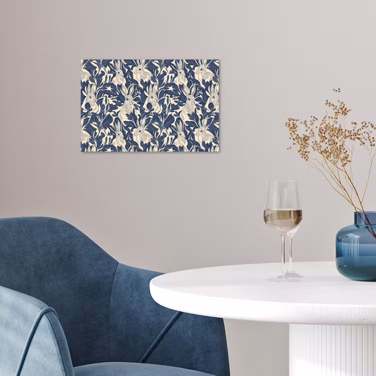 Hazen - Bladeren - Patroon - Blauw - Beige poster papier klein 62 -sfeer3