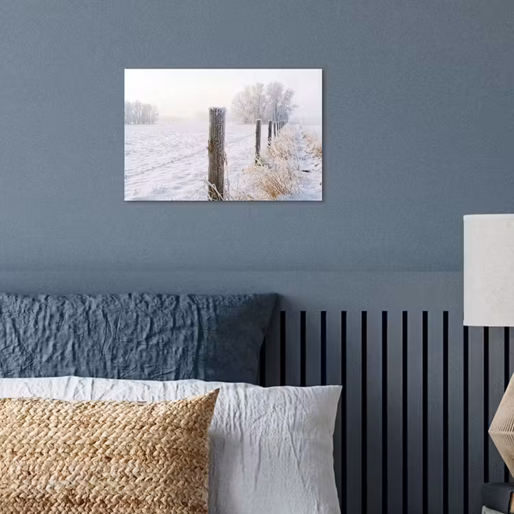 Hek - Sneeuw - Mist - Platteland - Nostalgisch poster papier klein -sfeer2