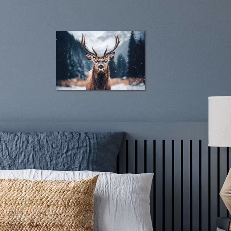 Hert - Dieren - Landschap - Winter - Sneeuw poster papier klein -sfeer2