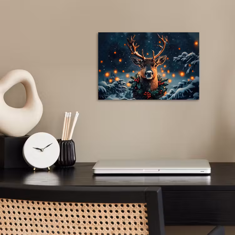 Hert - Kerst - Winter - Sneeuw - Kerstkrans poster papier klein -sfeer1