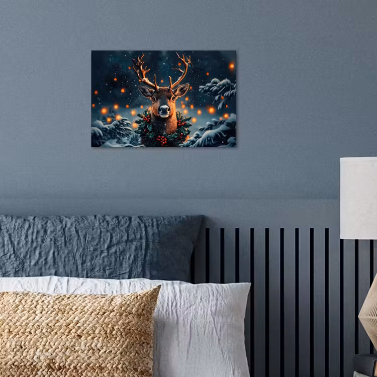 Hert - Kerst - Winter - Sneeuw - Kerstkrans poster papier klein -sfeer2
